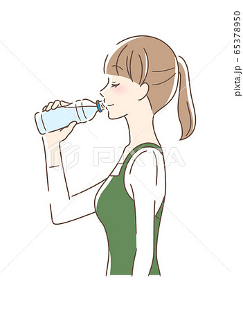 ペットボトルの水を飲む女性の横顔のイラスト素材