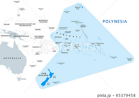 Polynesia, subregion of Oceania, political map. A region, made up of more than 1000 islands scattered over the central and southern Pacific Ocean. English. Illustration on white background. Vector. Polynesia, subregion of Oceania, political map. A region, made up of more than 1000 islands scattered over the central and southern Pacific Ocean. English. Illustration on white background. Vector. 65379458