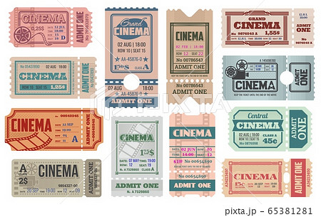 Cinema tickets templates, vector retro admits Cinema tickets templates, vector retro admits 65381281