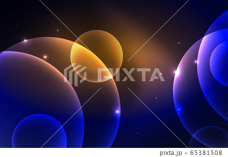 Neon shiny transparent glowing circles with light effects. Techno futuristic vector abstract background For Wallpaper, Banner, Background, Card, Book Illustration, landing page 65381508