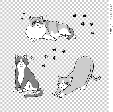 シンプルでおしゃれな猫の線画イラストセットのイラスト素材