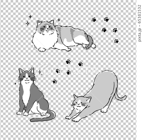 シンプルおしゃれな猫のイラストセットのイラスト素材