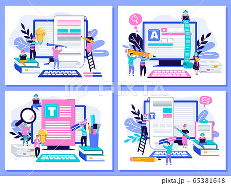 Copywriting and content marketing set with people, cartoon vector illustration. 65381648