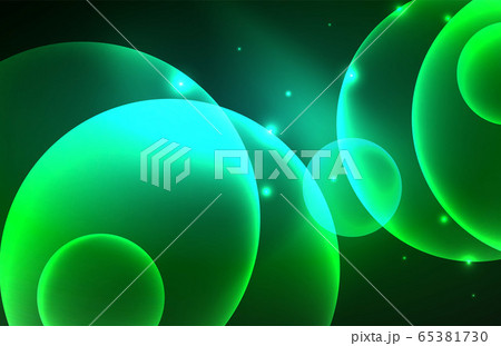 Neon shiny transparent glowing circles with light effects. Techno futuristic vector abstract background For Wallpaper, Banner, Background, Card, Book Illustration, landing page 65381730