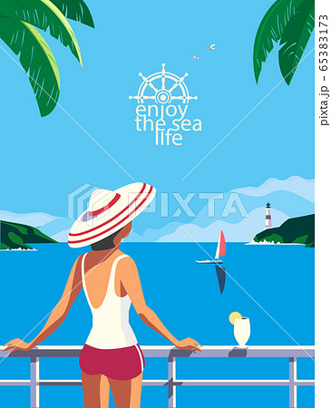 Vacation travel to seaside flat color vector 65383173