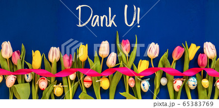 Banner With Colorful Tulip, Dank U Means Thank 65383769