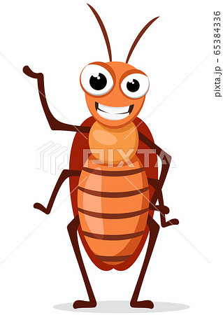 A cockroach insect stands and smiles on a white 65384336