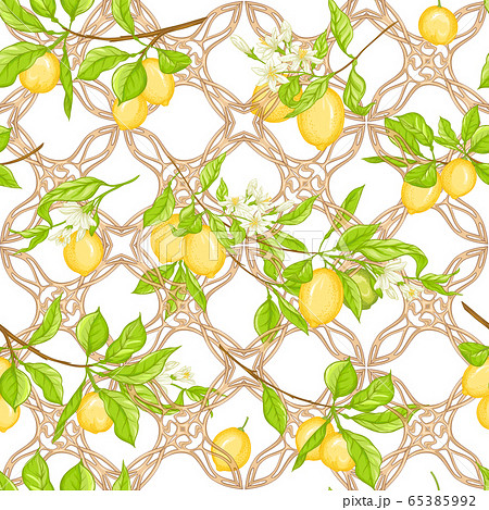 Lemon tree branch with lemons seamless pattern 65385992