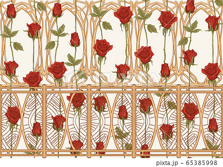 Vintage roses seamless pattern, background in art nouveau style, 65385998