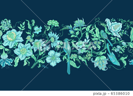 Fantasy flowers in retro, vintage, jacobean embroidery style. 65386010