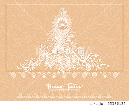 Traditional indian henna tattoo with peacock feather. 65386125