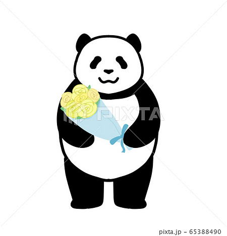 黄色い花束のパンダのイラスト素材
