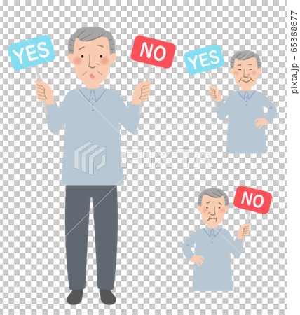 Vector illustration of a grandpa with YES and NO tags 65388677