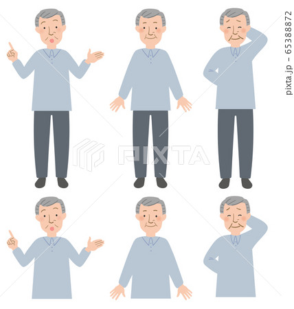 ため息 オッケーサイン 驚きの表情のおじいちゃんの上半身と全身のベクターイラストのイラスト素材