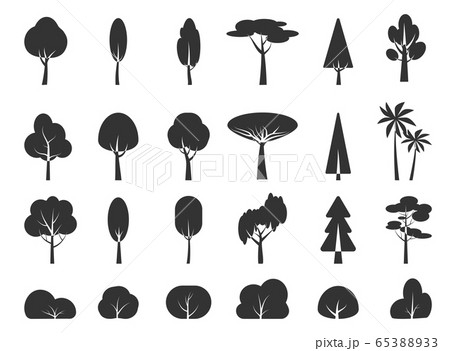 Glyph silhouette tree bush icon forest vector set 65388933