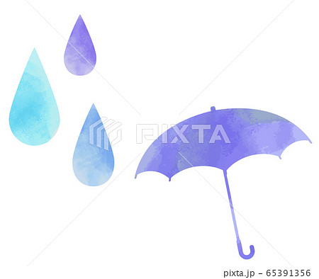 梅雨 傘 雨 雫 水彩風 イラストのイラスト素材