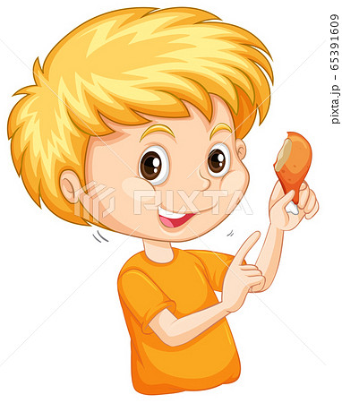 Cute boy eating fried chicken on white background Cute boy eating fried chicken on white background 65391609
