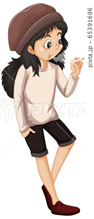 Teenage girl smoking on white background 65391696