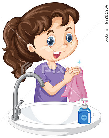 A girl cleaning hands 65391896