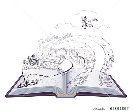 Little humpbacked horse Russian fairy tale. Open book illustration Little humpbacked horse Russian fairy tale. Open book illustration 65391897