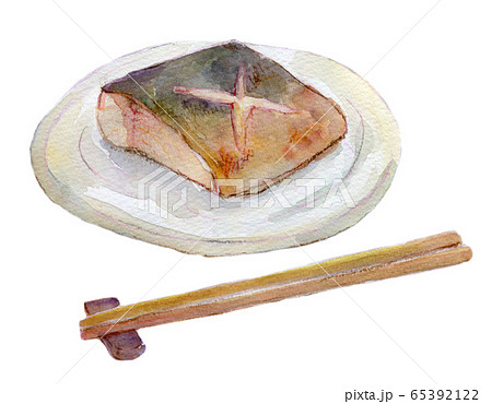 水彩イラスト　魚介　魚　焼き鯖 65392122