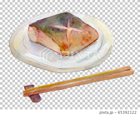 水彩イラスト　魚介　魚　焼き鯖 65392122