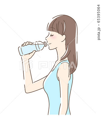 ペットボトルの水を飲む女性の横顔のイラスト素材
