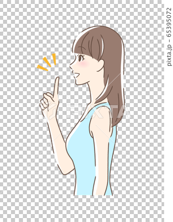 Side profile of woman smiling and pointing finger Side profile of woman smiling and pointing finger 65395072