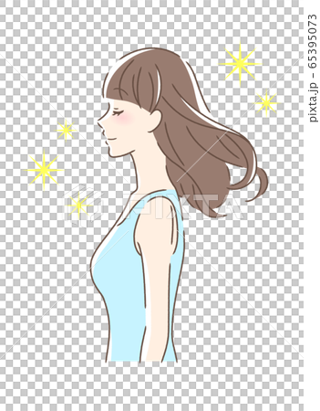 髪をなびかせる女性の横顔のイラスト素材