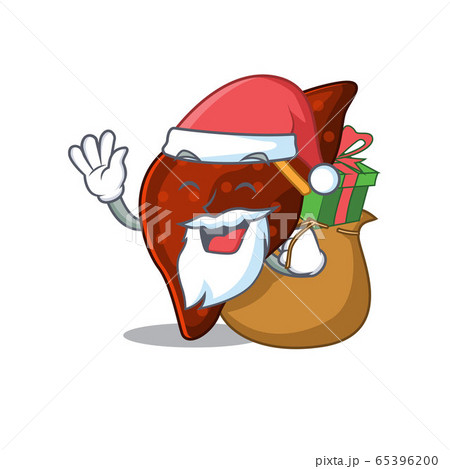Cartoon design of human cirrhosis liver Santa with Christmas gift 65396200