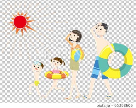 家族_日焼け_海01_太陽あり 65398609