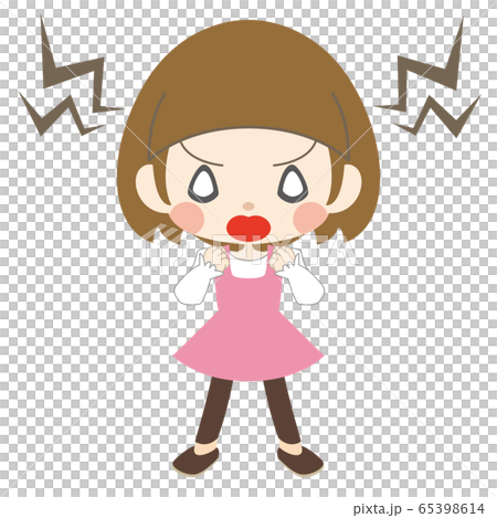 大きく口を開けて怒った表情の女の子 65398614