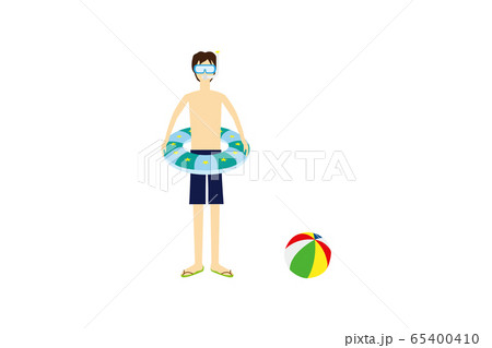 シュノーケリングの格好をした男性のイラストのイラスト素材