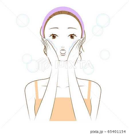 スキンケアをしている女性のイラスト 泡洗顔 のイラスト素材