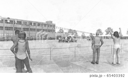 学校 運動会 玉入れ 観客有り 建物有り イラスト12 学校 運動会 玉入れ 観客有り 建物有り イラスト12 65403392