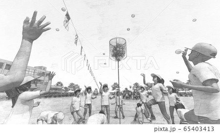 学校 運動会 玉入れ 観客有り 建物有り イラスト9 学校 運動会 玉入れ 観客有り 建物有り イラスト9 65403413