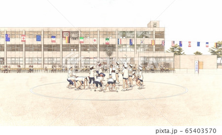 学校 運動会 玉入れ 観客有り 建物有り イラスト41 学校 運動会 玉入れ 観客有り 建物有り イラスト41 65403570