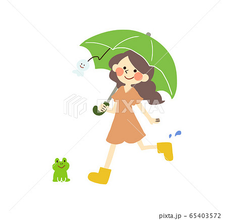 傘を差した女性 梅雨 雨 かえる 傘 人物のイラスト素材