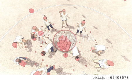 学校　運動会　玉入れ　観客有り　建物有り　イラスト36 65403673