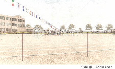 学校　運動会　玉入れ　観客有り　建物有り　イラスト27 65403787