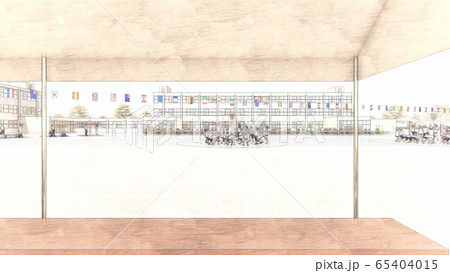 学校 運動会 玉入れ 観客有り 建物有り イラスト7のイラスト素材