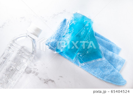 食品や体を冷やす保冷剤・アイスパックが2つ。水分補給。 65404524