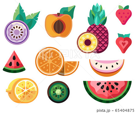 Flat Sliced Exotic Fruits and Tropical Berries Flat Sliced Exotic Fruits and Tropical Berries 65404875