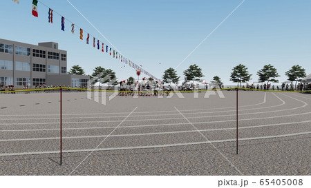 学校　運動会　玉入れ　観客有り　建物有り　イラスト27 65405008