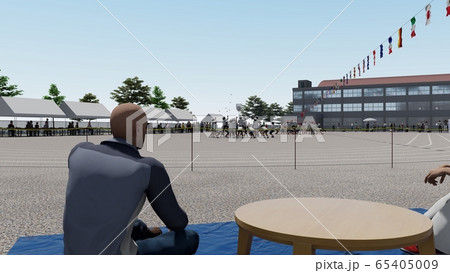 学校　運動会　玉入れ　観客有り　建物有り　イラスト25 65405009