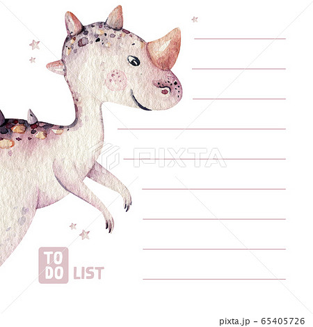 Cute cartoon baby dinosaurs collection watercolor illustration, hand painted dino isolated on a white background for nursery poster decoration. Rex children funny art 65405726