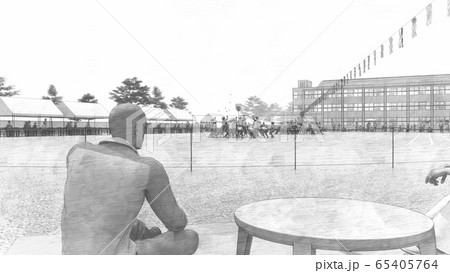 学校　運動会　玉入れ　観客有り　建物有り　イラスト25 65405764