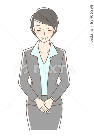 お辞儀をする正面向きの女性 65406598