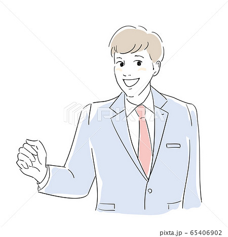 小さくガッツポーズをする男性社員 65406902