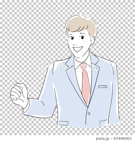 小さくガッツポーズをする男性社員 65406902